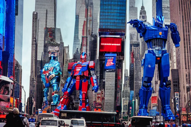 Image similar to optimus prime and godzilla in times square, cinestill, anamorphic lens