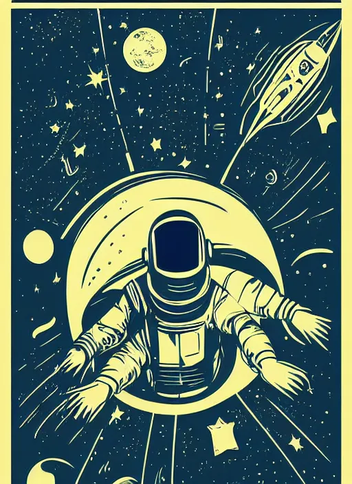 Image similar to vintage poster of space travel, poster, cover Art, illustration, vector Art, denoise