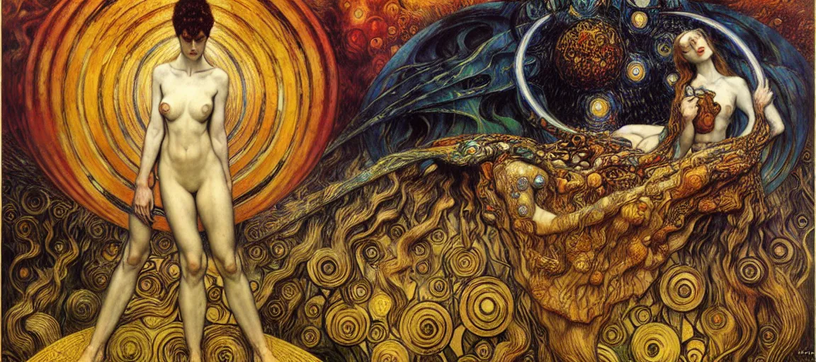 Image similar to Divine Chaos Engine by Karol Bak, Jean Delville, William Blake, Gustav Klimt, and Vincent Van Gogh, symbolist, visionary