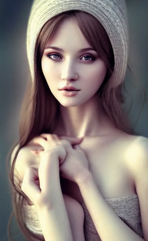 Image similar to a gorgeous russian female photo, bokeh, beautiful face, professionally retouched, soft lighting, realistic, smooth face, full body shot, torso, dress, perfect eyes, sharp focus on eyes, 8 k, high definition, insanely detailed, intricate, elegant, art by artgerm and kyoung hwan kim