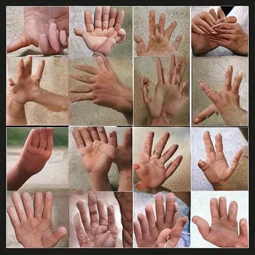 Prompt: beautiful academic study of hands in different poses