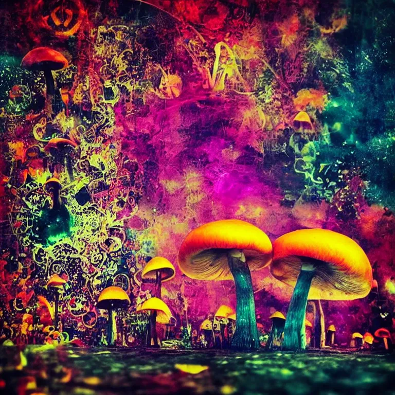 Image similar to double exposure of dally life, symbols of live, explosion, cyber mushroom city, love is the most relevant theme, love is infinity, love is begin of all, 8 k resolution, artistic mode, artistic, trending on instagram, long exposure, love art, serious, fantasy and dreams vibes, mushrooms style and macro style, colorful picture