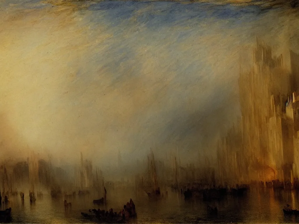 Image similar to a landscape painting of a castle on the ship, by J. M. W. Turner