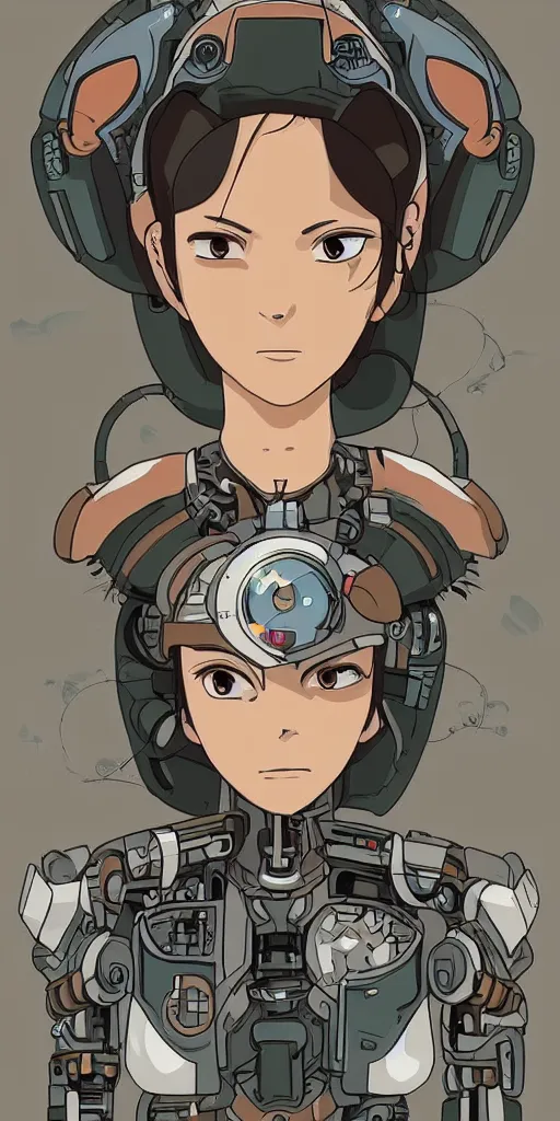 Prompt: a beautiful cyborg in the style of studio ghibli