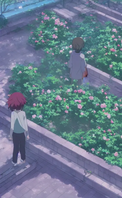 Image similar to rose garden by makoto shinkai, no people