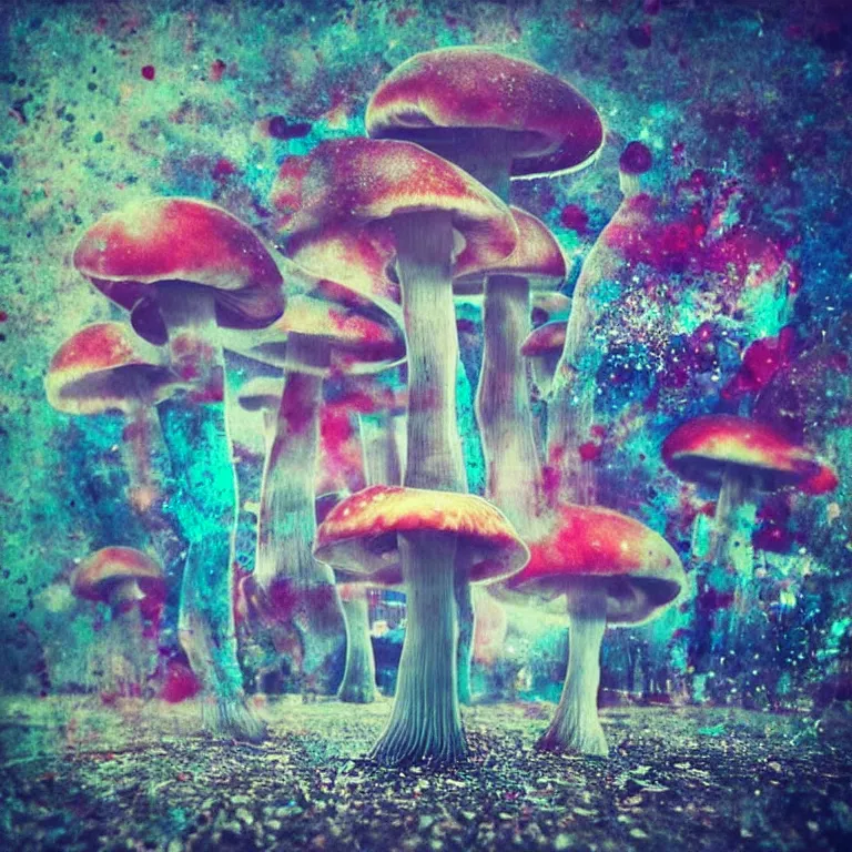 Image similar to double exposure of dally life, symbols of live, explosion, cyber mushroom city, love is the most relevant theme, love is infinity, love is begin of all, 8 k resolution, artistic mode, artistic, trending on instagram, long exposure, love art, serious, fantasy and dreams vibes, mushrooms style and macro style, colorful picture