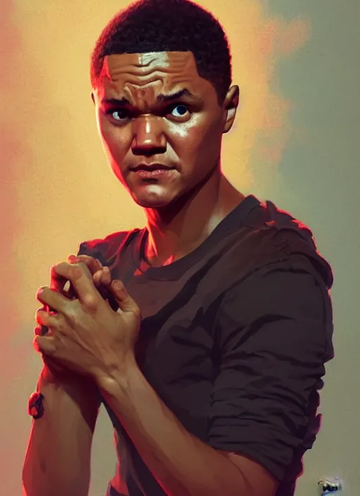 Image similar to dream highly detailed portrait of trevor noah, magnificent, photographic realistic background, by atey ghailan, by greg rutkowski, by greg tocchini, by james gilleard, by joe fenton, by kaethe butcher, trending on instagram, award winning details