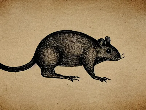 Image similar to blueprint technical drawing of a rat, schematic, sepia, old paper