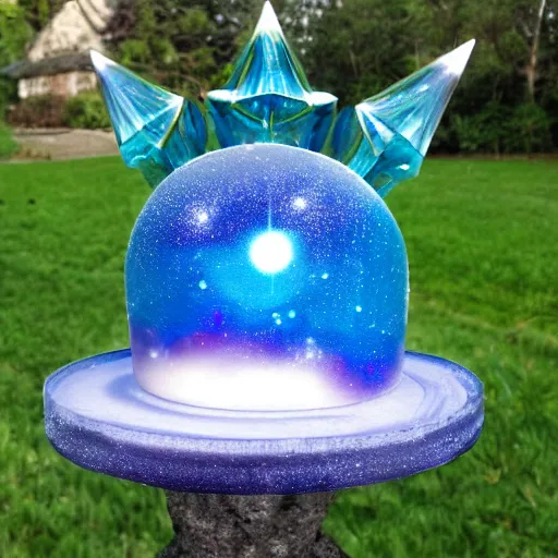 Prompt: blue ice crystal hat sculpture of galaxy