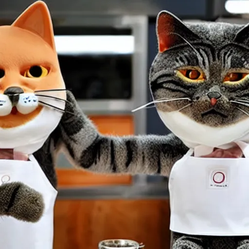 Prompt: anthropomorphic cats competing in masterchef