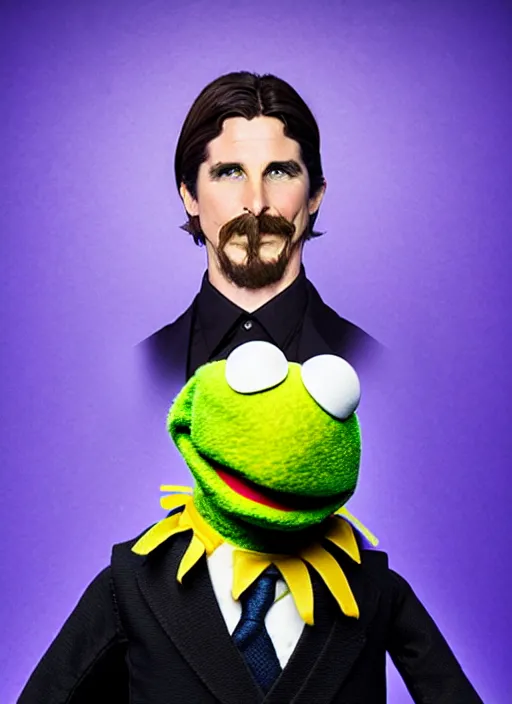 Image similar to studio portrait still of muppet!!!!! christian bale!!!!!! as a muppet muppet as a muppet, 8 k, studio lighting, key light,