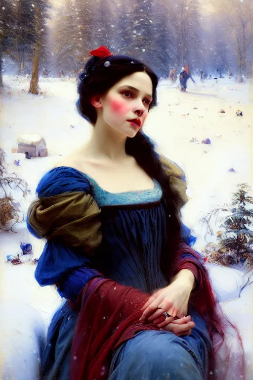 Image similar to soft colorsphotograph imax and solomon joseph solomon and richard schmid and jeremy lipking victorian loose genre loose painting full length portrait painting of snow white disney