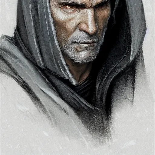 Image similar to portrait of a man by greg rutkowski, old jedi master, he looks like sam witwer, very short hair, wearing gray jedi robes, star wars expanded universe, he is about 6 0 years old, highly detailed portrait, digital painting, artstation, concept art, smooth, sharp foccus ilustration, artstation hq