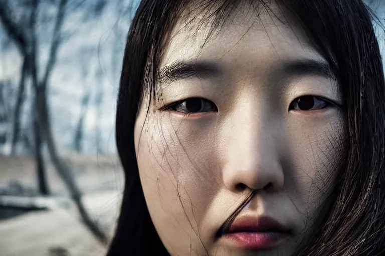 Image similar to portrait of a beautiful Korean cyborg By Emmanuel Lubezki