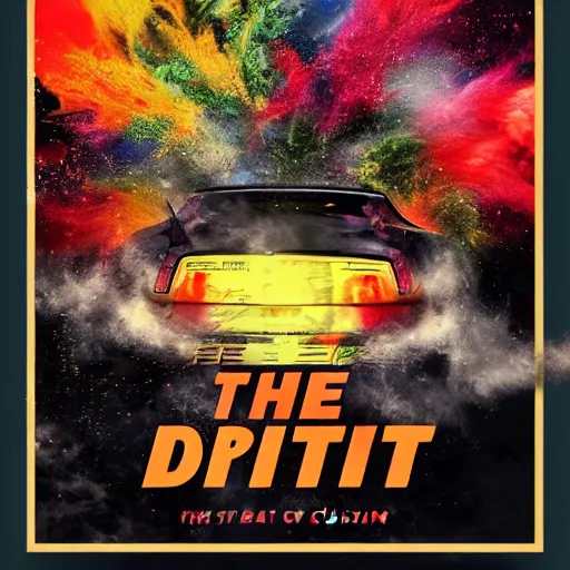 Image similar to the art of drifting poster, explosive colors