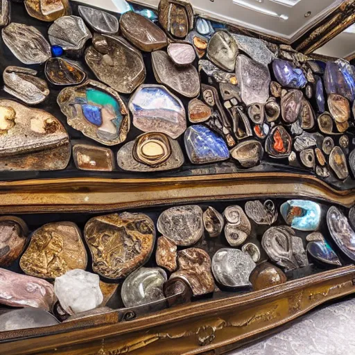 Prompt: An enormous treasure trove filled with precious minerals, wide shot, ultra-high definition, 4K, museum quality photo