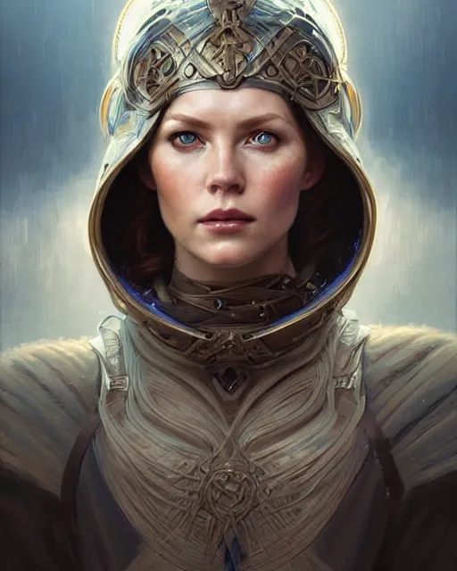 Prompt: portrait of a viking woman, spacesuit, blue eyes, real life skin, intricate, elegant, highly detailed, artstation, concept art, smooth, sharp focus, art by artgerm and greg rutkowski and alphonse mucha