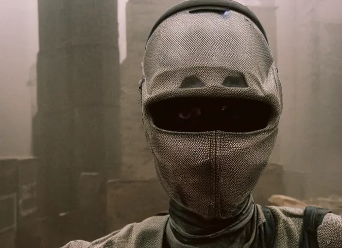 Image similar to cinestill 5 0 d photographic portrait by helen levitt of a group of cute android women wearing rugged black mesh techwear in a foggy cement maze, extreme closeup, modern cyberpunk, dust storm, 8 k, hd, high resolution, 3 5 mm, f / 3 2, ultra realistic faces, intricate detail, ex machina