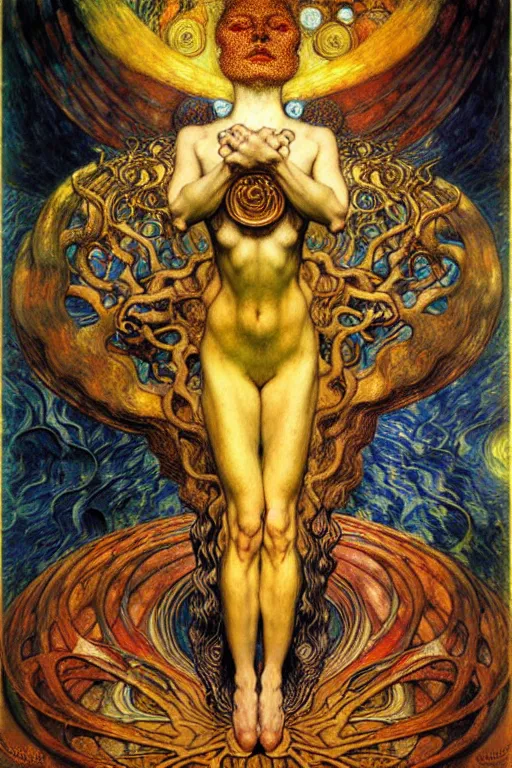 Image similar to Divine Chaos Engine by Karol Bak, Jean Delville, William Blake, Gustav Klimt, and Vincent Van Gogh, symbolist, visionary