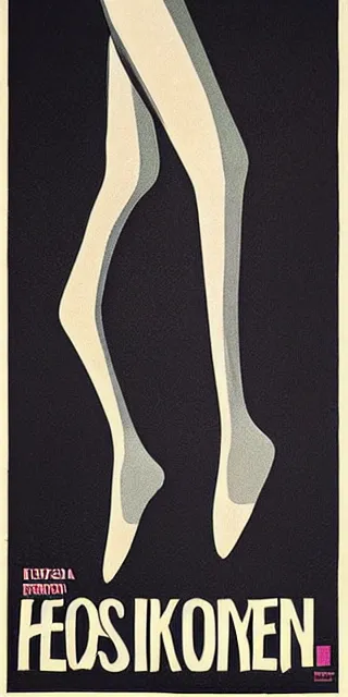 Prompt: Polish movie poster for a horror film titled LEGS about a woman with a fish where her head should be, 1987