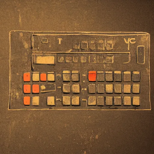 Prompt: cave painting of a TI-83 calculator, scientific photography, high res, 4K