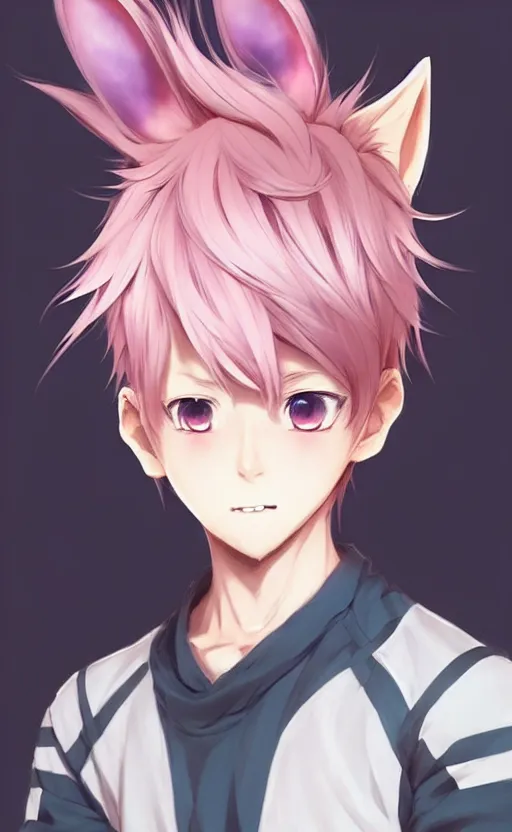 Prompt: character concept art of an cute anime boy with pink hair and wolf ears | | cute - fine - face, pretty face, key visual, realistic shaded perfect face, fine details by stanley artgerm lau, wlop, rossdraws, james jean, andrei riabovitchev, marc simonetti, and sakimichan, tranding on artstation