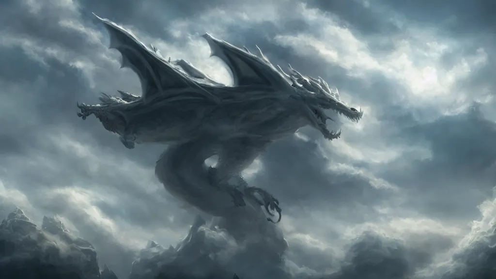 Prompt: A dragon made of clouds, concept art, matte painting, 8k, highly detailed, artstation, fluffy clouds