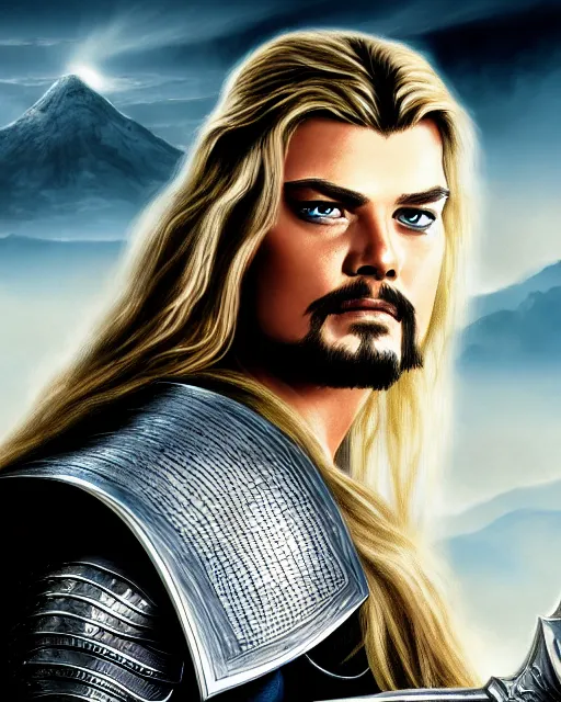 Image similar to Eomer from Lord of the rings, Cover art by Stephen Bliss, boxart, loading screen, 8K resolution
