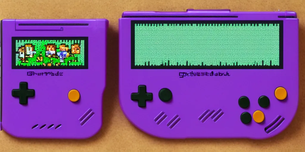 Image similar to purple gameboy handheld console, pixelart