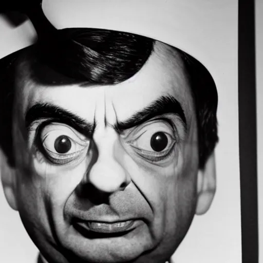 Prompt: a surreal photo of mr bean by man ray