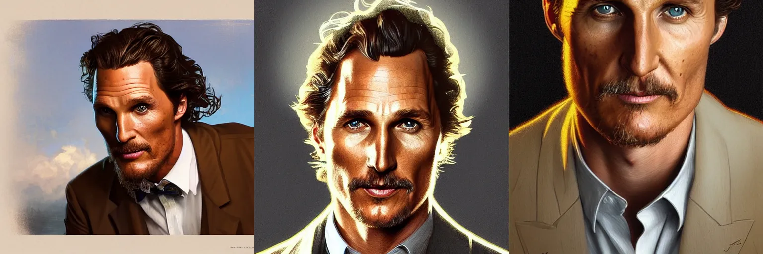 Prompt: portrait of matthew mcconaughey as a detective, highly detailed, digital painting, artstation, concept art, sharp focus, illustration, art by artgerm and greg rutkowski and alphonse mucha