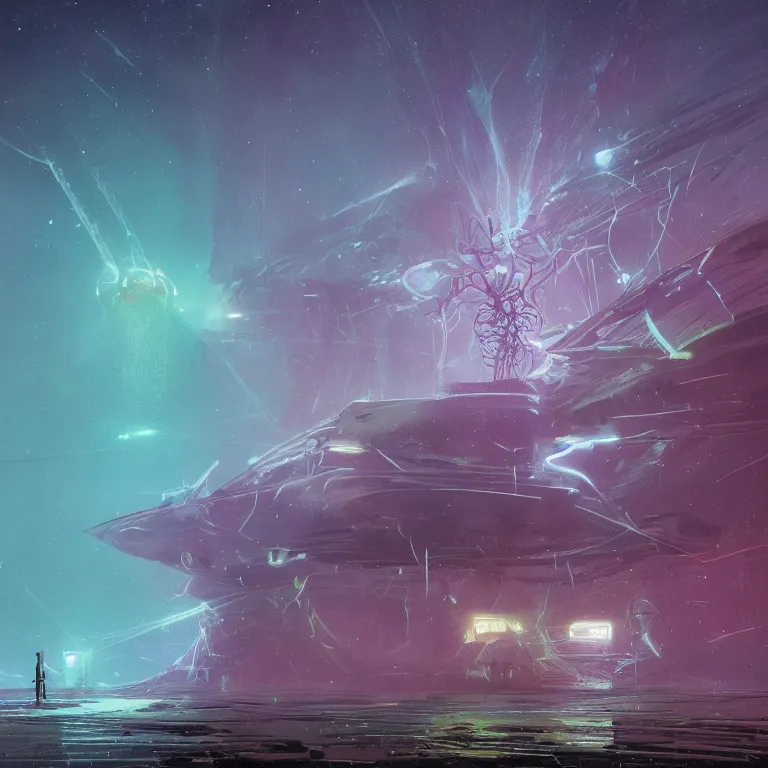 Prompt: neurons interconnecting, nebulas forming, tendrils, sci - fi concept art, by john harris, by simon stalenhag, stunning, award winning