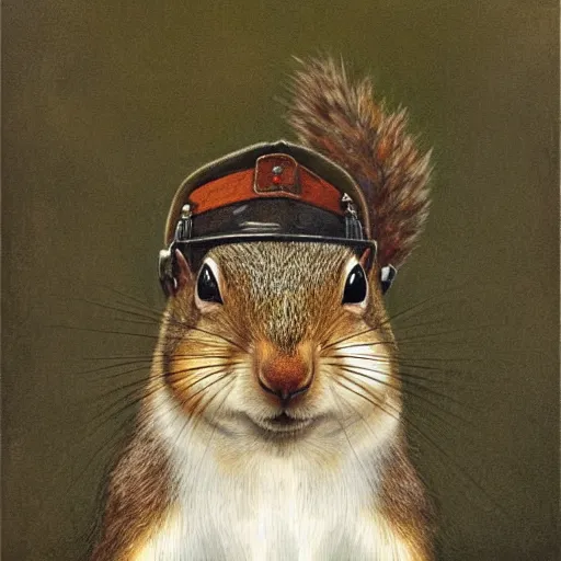 Prompt: by waterhouse, picture portrait of a squirrel wearing ww 2 aviator cap, photorealism, 8 k,