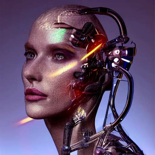 Prompt: genetically modified augmented humans with robotics and insect dna portrait photography, concept art, art station, studio lighting, highly detailed,