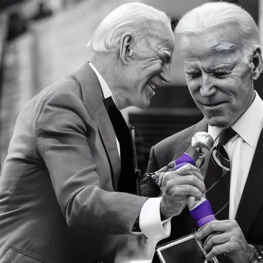 Image similar to A photo of joe biden teams up with a teenage joe biden, perfect faces, 50 mm, award winning photography