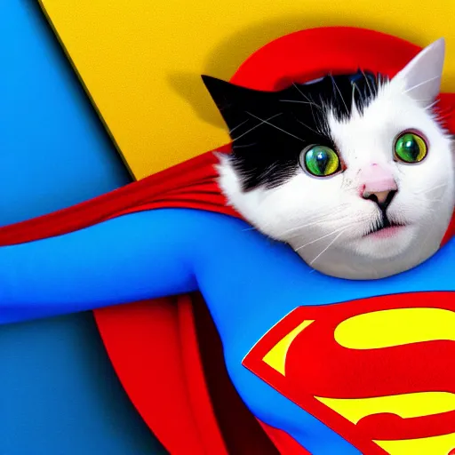 Image similar to cat - superman, hyperrealism, no blur, 4 k resolution, ultra detailed, style of minecraft