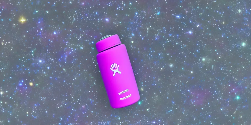 Image similar to hydro Flask, space, galaxy, glow, neon, closeup,