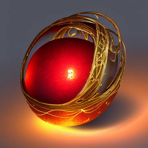 Image similar to a translucent glowing egg with swirls of red and blue emerging from the blossom of a metallic gold flower with tendrils of gold wrapping around the egg, magic eggplant, fantasy concept art