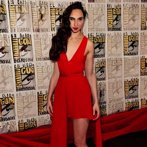 Prompt: Photo of Gal Gadot wearing a red swingswit,