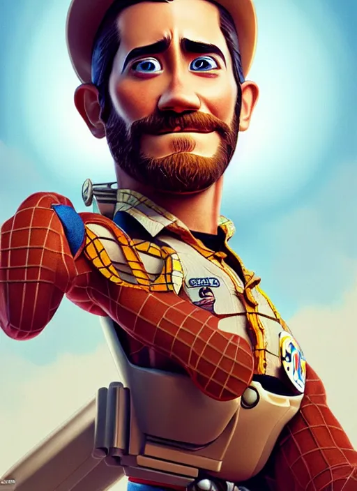 Prompt: jake gyllenhaal as woody from toy story, beautiful portrait, art by artgerm, wlop, loish, ilya kuvshinov, 8 k hyperrealistic, hyperdetailed, beautiful lighting, detailed background, depth of field, symmetrical face, masterpiece,