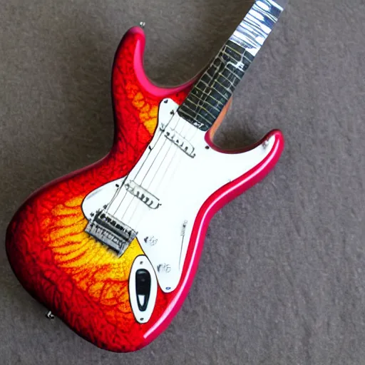 Image similar to electric guitar with a red and white swirl paint finish