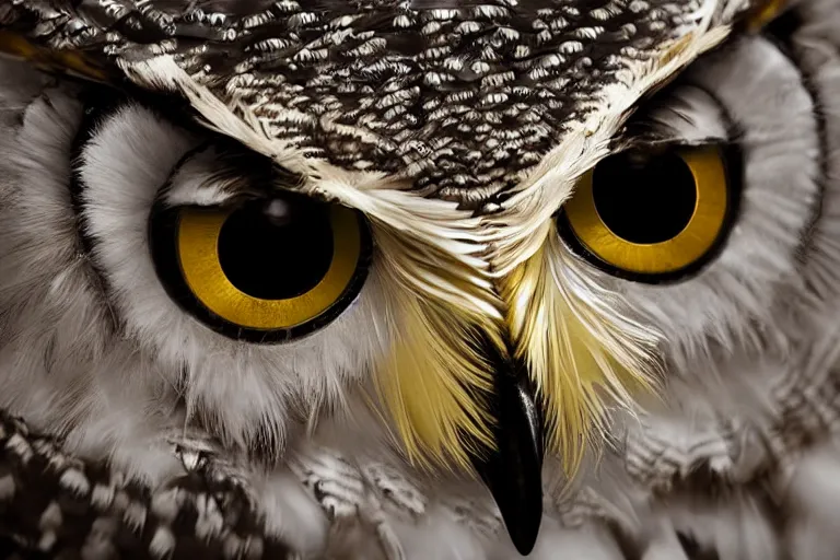 Prompt: the eye of an owl with golden feathers, hyperrealistic, many details, 3d render, octane, cinematic