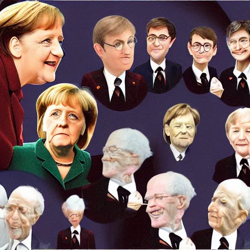 Prompt: the creation of adam, but with angela merkel and harry potter faces instead, high quality