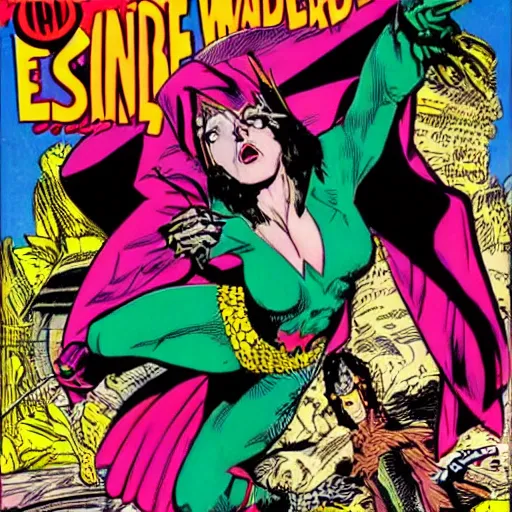 Prompt: a female wizard with wings snarls at her superhero enemy, comic book cover by todd mcfarlane
