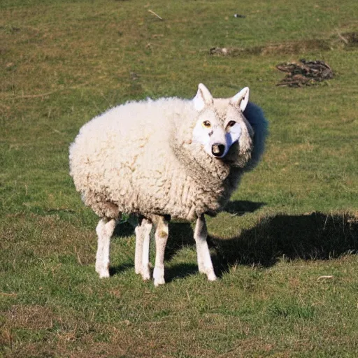 Image similar to a wolf dressed up as a sheep