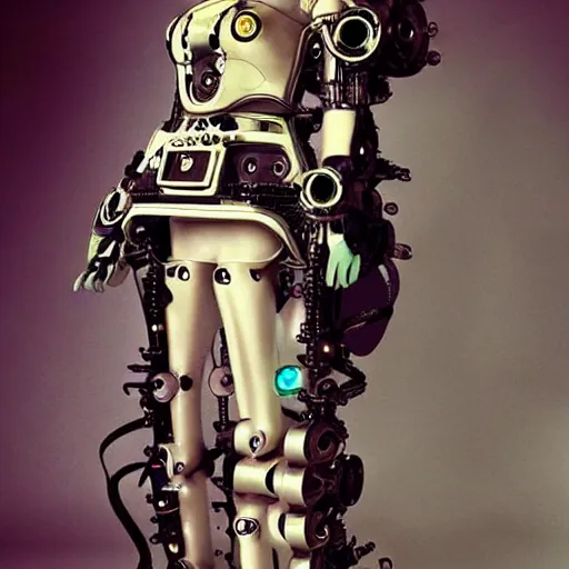 Prompt: cyberpunk, steampunk Hermione robot. Hermione granger robot with large mechanical joints and glowing eyes.