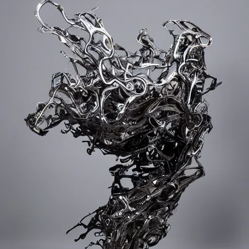 Image similar to liquid forms in metal abstract sculpture cyberpunk