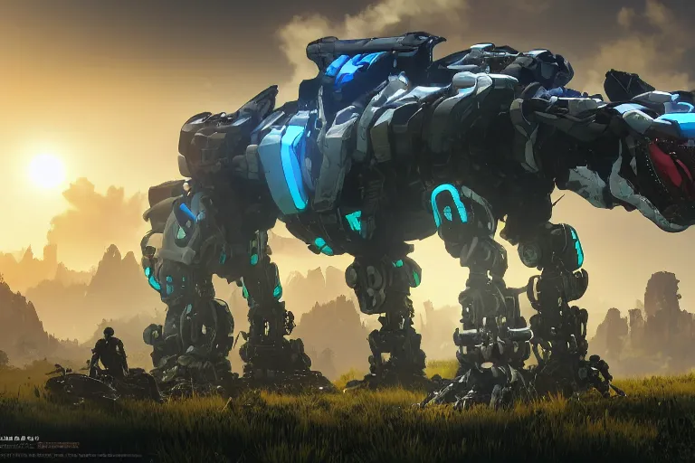 Image similar to watcher machine mecha animal beast robot of horizon forbidden west horizon zero dawn bioluminiscence global illumination ray tracing hdr fanart arstation by sung choi and eric pfeiffer and gabriel garza and casper konefal