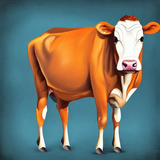 Image similar to half cow half human, digital painting, cow lifeguard