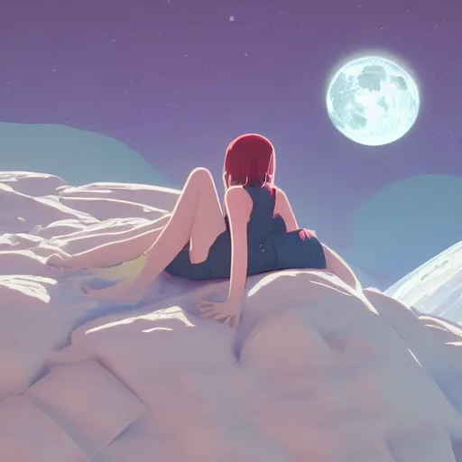 Prompt: a bed on the moon. digital illustration, vibrant colors, soft lighting, adventurous, atmospheric lighting, 8 k, octane render. by makoto shinkai, trending on artstation, digital art.